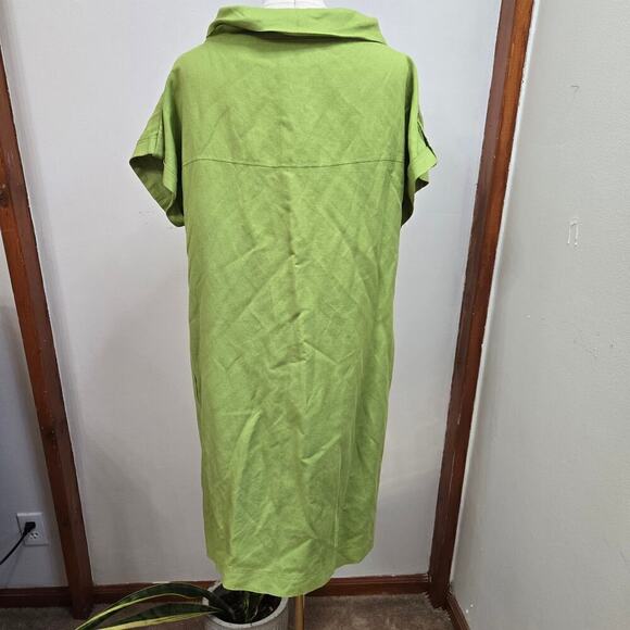 TAHARI ARTHUR S. LEVINE Green Linen Blend Cowl Neck Mini Dress Size 10 - Picture 3 of 10